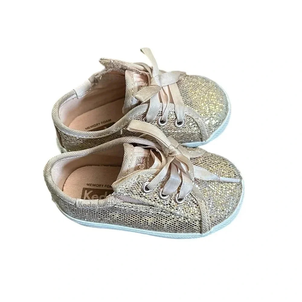 Keds Pink Glitter Ribbon Laces Velcro Sneakers Size 3